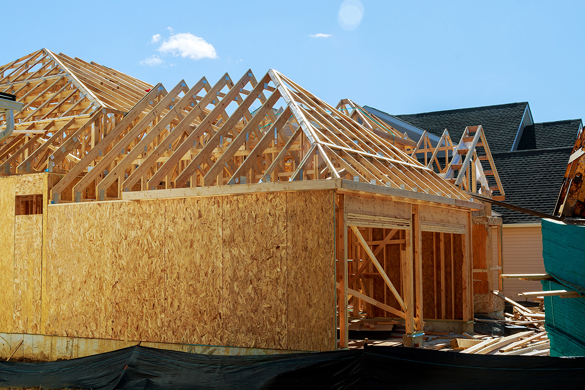 Wood framing on a new house under construction